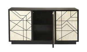 HomeRoots 59" Modern Natural and Black Sideboard with 3 Doors - Stylish Storage Solution for Any Space! 389757