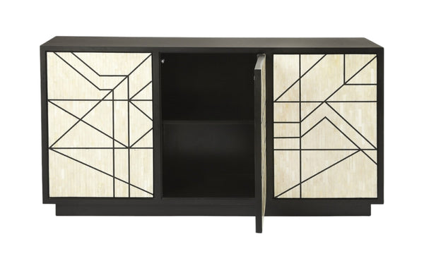 HomeRoots 59" Modern Natural and Black Sideboard with 3 Doors - Stylish Storage Solution for Any Space! 389757