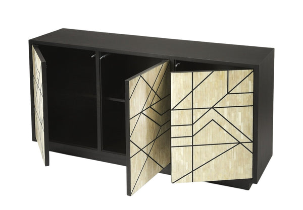 HomeRoots 59" Modern Natural and Black Sideboard with 3 Doors - Stylish Storage Solution for Any Space! 389757