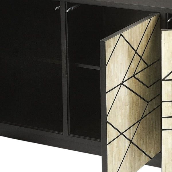HomeRoots 59" Modern Natural and Black Sideboard with 3 Doors - Stylish Storage Solution for Any Space! 389757
