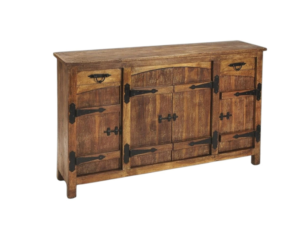 HomeRoots 60" Brown Solid Wood Sideboard with Adjustable Shelves, Two Drawers & Timeless Design for Storage 389761