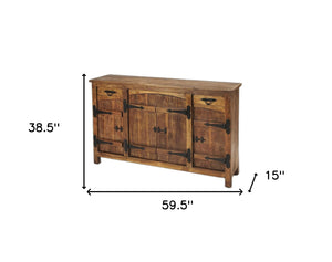 Homeroots 60" Brown Solid Wood Two Drawer Sideboard With Four Doors   389761