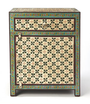 Homeroots 21" Brown And Green And Ivory Standard Accent Cabinet With One Drawer  Manufactured Wood 389763