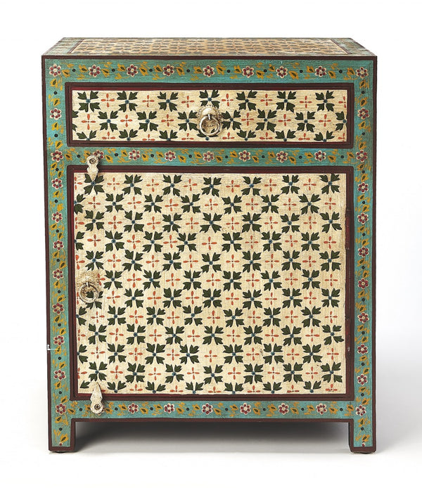 Homeroots 21" Brown And Green And Ivory Standard Accent Cabinet With One Drawer  Manufactured Wood 389763