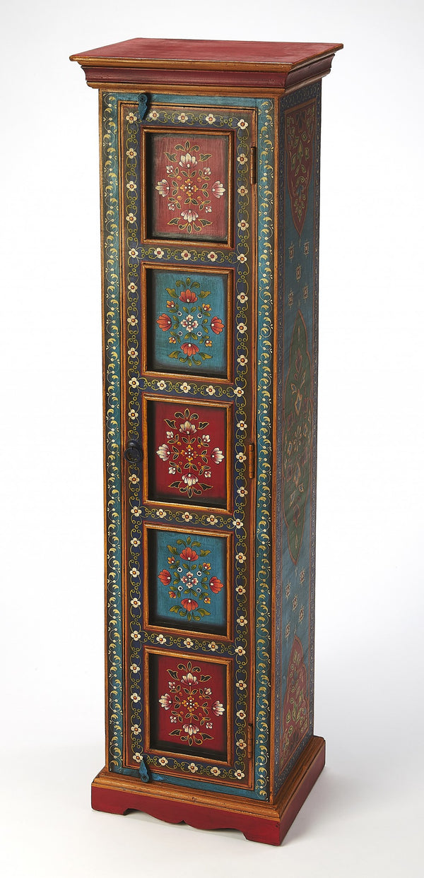 Homeroots 60" Red Blue And Gold Hand Painted Accent Cabinet  Manufactured Wood 389766