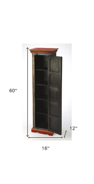 Homeroots 60" Red Blue And Gold Hand Painted Accent Cabinet  Manufactured Wood 389766