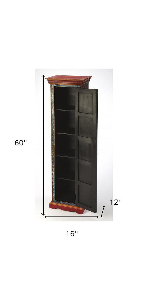 Homeroots 60" Red Blue And Gold Hand Painted Accent Cabinet  Manufactured Wood 389766