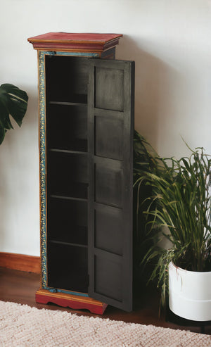 Homeroots 60" Red Blue And Gold Hand Painted Accent Cabinet  Manufactured Wood 389766