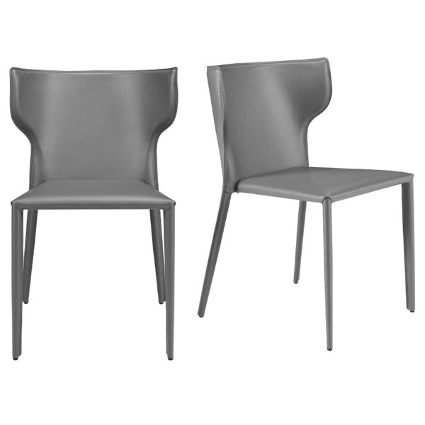 EuroStyle Divinia Stackable Dining Chairs Regenerated Leather Steel Frame Set of 2 Neutral Tone Gray 38976GRY