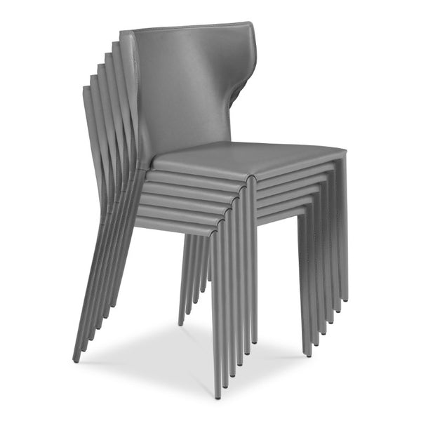 EuroStyle Divinia Stackable Dining Chairs Regenerated Leather Steel Frame Set of 2 Neutral Tone Gray 38976GRY