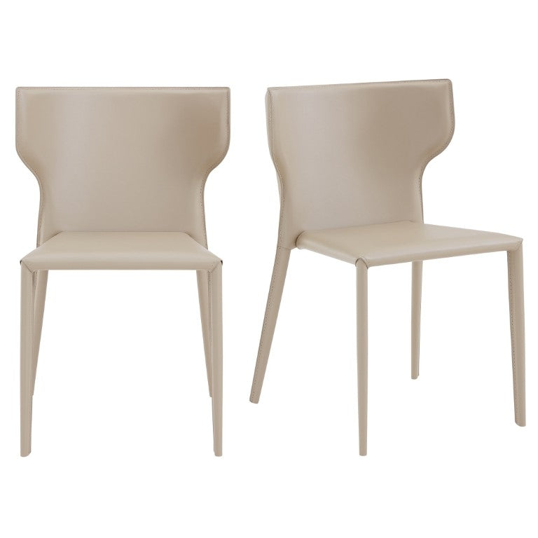 EuroStyle Divinia Stackable Dining Chairs Regenerated Leather Steel Frame Set of 2 Neutral Tone Taupe 38976LTGRY