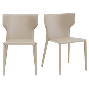 EuroStyle Divinia Stackable Dining Chairs Regenerated Leather Steel Frame Set of 2 Neutral Tone Taupe 38976LTGRY
