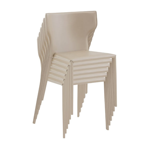 EuroStyle Divinia Stackable Dining Chairs Regenerated Leather Steel Frame Set of 2 Neutral Tone Taupe 38976LTGRY