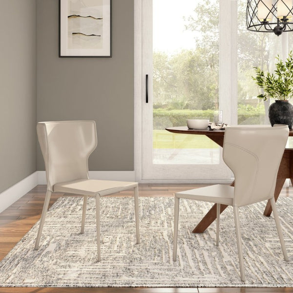 EuroStyle Divinia Stackable Dining Chairs Regenerated Leather Steel Frame Set of 2 Neutral Tone Taupe 38976LTGRY