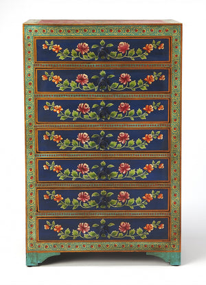 Homeroots 21" Blue And Green Solid Wood Seven Drawer Standard Chest  Solid Wood 389771