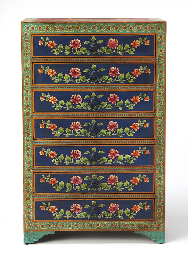 Homeroots 21" Blue And Green Solid Wood Seven Drawer Standard Chest  Solid Wood 389771