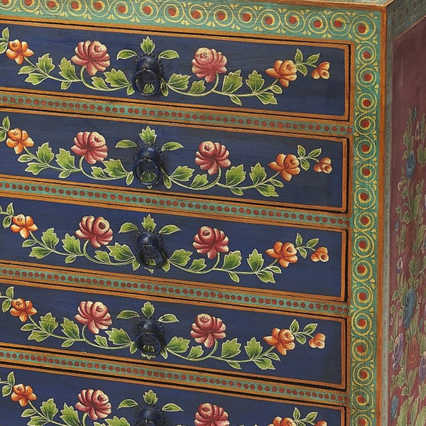 Homeroots 21" Blue And Green Solid Wood Seven Drawer Standard Chest  Solid Wood 389771