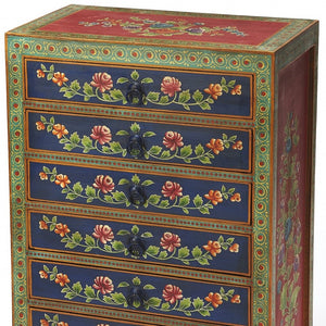 Homeroots 21" Blue And Green Solid Wood Seven Drawer Standard Chest  Solid Wood 389771