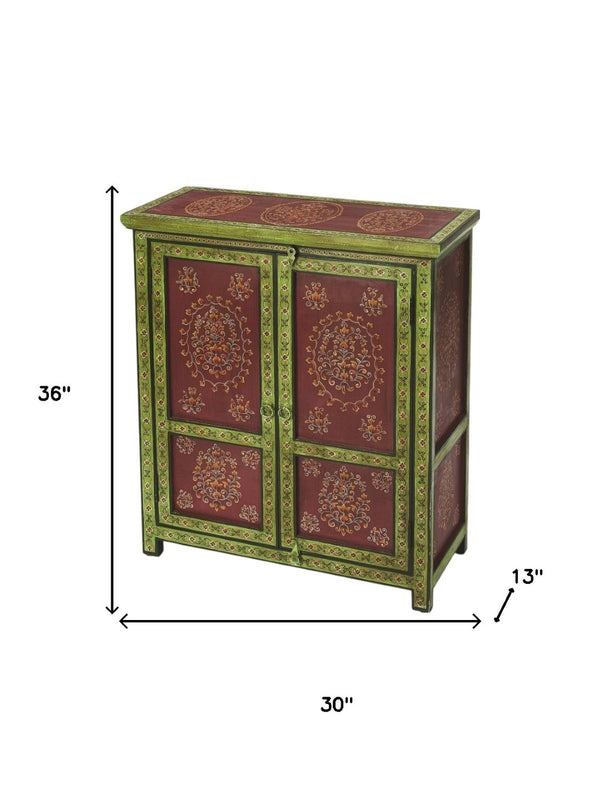 HomeRoots Disha Hand-Painted Floral Storage Chest – Stylish Cabinet for Entryway, Bedroom, or Dining Room 389772