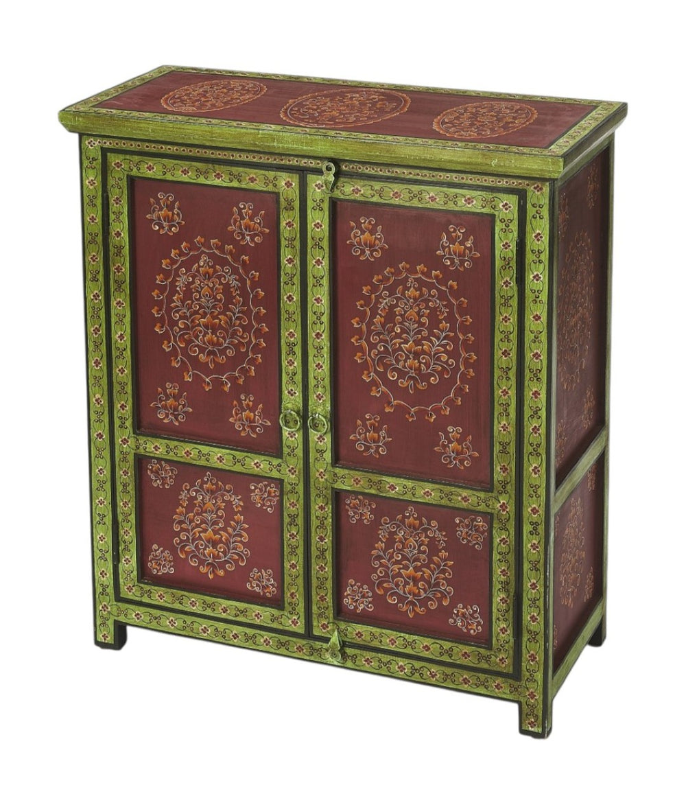 HomeRoots Disha Hand-Painted Floral Storage Chest – Stylish Cabinet for Entryway, Bedroom, or Dining Room 389772