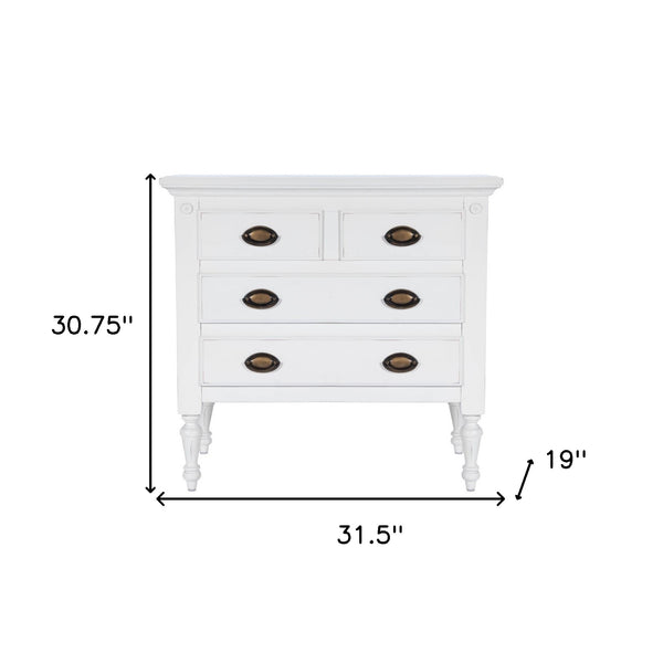 Homeroots 32" White Solid Wood Four Drawer Gentlemans Chest  Solid Wood 389777
