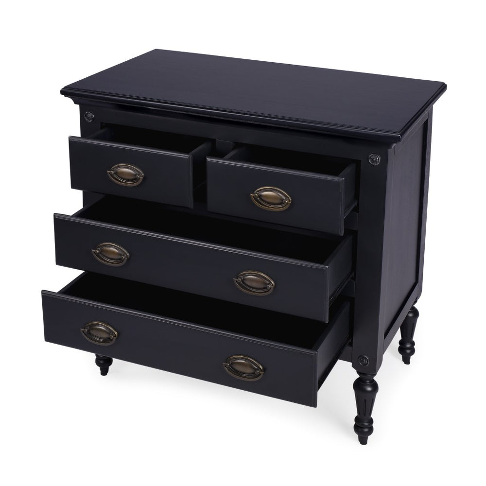 Homeroots 32" Black Solid Wood Four Drawer Gentlemans Chest  Solid Wood 389778