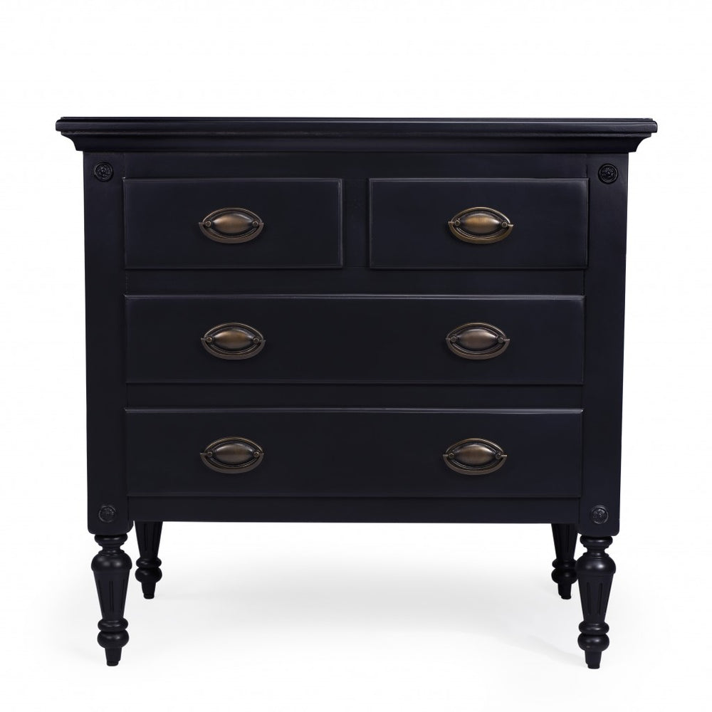 Homeroots 32" Black Solid Wood Four Drawer Gentlemans Chest  Solid Wood 389778