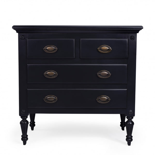 Homeroots 32" Black Solid Wood Four Drawer Gentlemans Chest  Solid Wood 389778