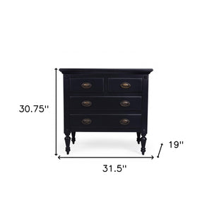 Homeroots 32" Black Solid Wood Four Drawer Gentlemans Chest  Solid Wood 389778