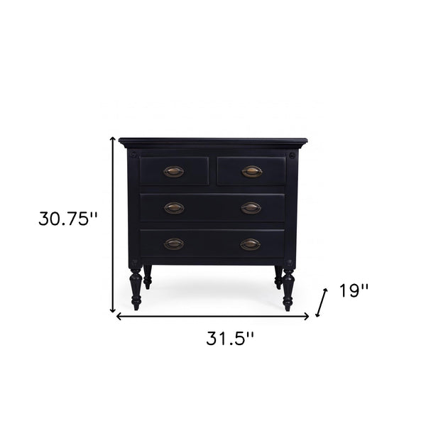 Homeroots 32" Black Solid Wood Four Drawer Gentlemans Chest  Solid Wood 389778