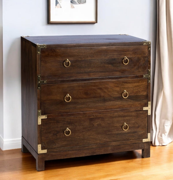 Homeroots 28" Brown Solid Wood Three Drawer Dresser  Solid Wood 389787