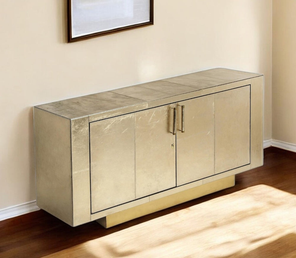 HomeRoots 71" Gold Solid Wood Buffet Table - Elegant Storage Solution with Ample Space & Modern Style 389794