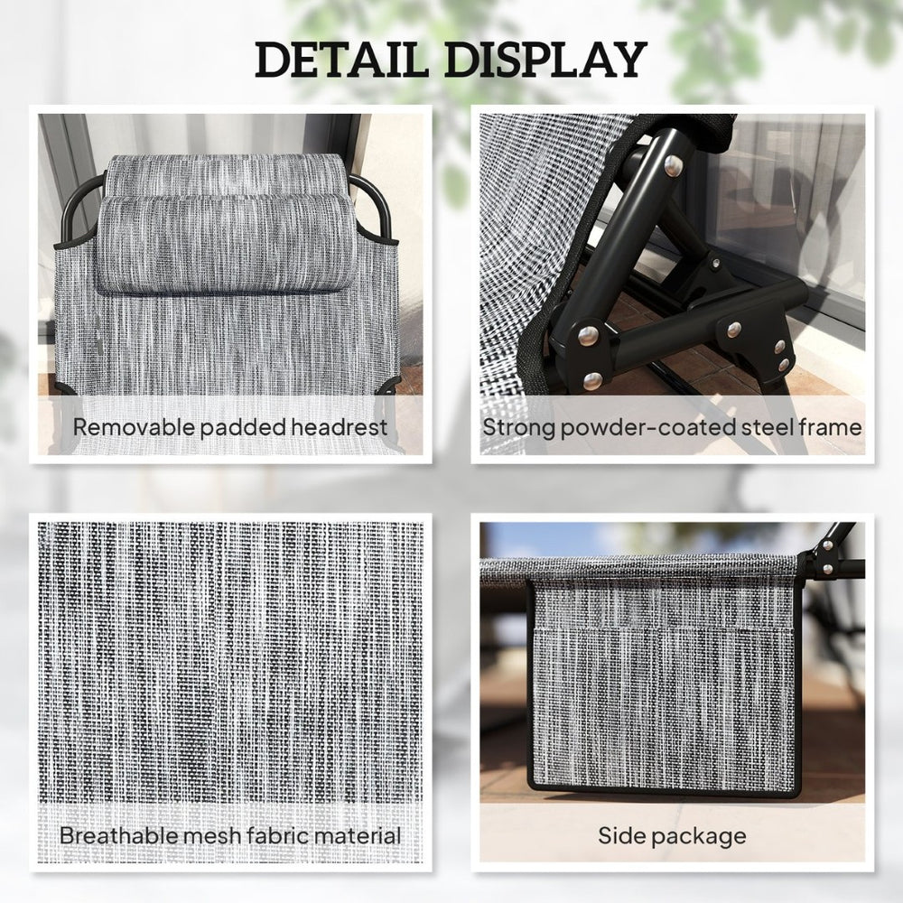 English Elm Outdoor Folding Chaise Lounge with Steel Frame Uv Mesh and Four Recline Positions T3971P445555
