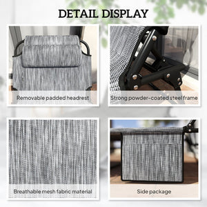 English Elm Outdoor Folding Chaise Lounge with Steel Frame Uv Mesh and Four Recline Positions T3971P445555