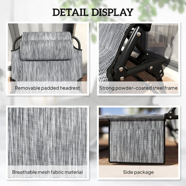 English Elm Outdoor Folding Chaise Lounge with Steel Frame Uv Mesh and Four Recline Positions T3971P445555