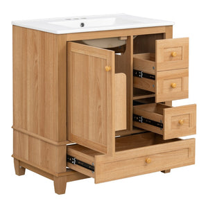English Elm [video] 30 Inch Freestanding Bathroom Vanity White Mdf Pine Legs Ceramic Sink Soft Close N759P394441N