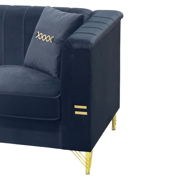 English Elm Fx-P82-Bk2 Modern Velvet 3-Seater Sofa With 2 Pillows | Elegant Chesterfield Design & Glam Gold Legs W576S00215