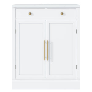 English Elm [Assembly Modern Freestanding Kitchen Pantry with Faux Marble Top, Set of 2 Cabinets with Drawer, Adjustable Shelves, Sleek Durable Design for Dining Room and Coffee Bar White SP000074AAK