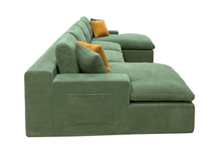 English Elm Coffee-bean Curved Upholstered Sectional Sofa with Plush Seating and Built-in Side Pocket Dark Green B2748S00129