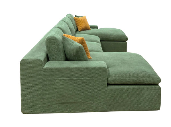 English Elm Coffee-bean Curved Upholstered Sectional Sofa with Plush Seating and Built-in Side Pocket Dark Green B2748S00129