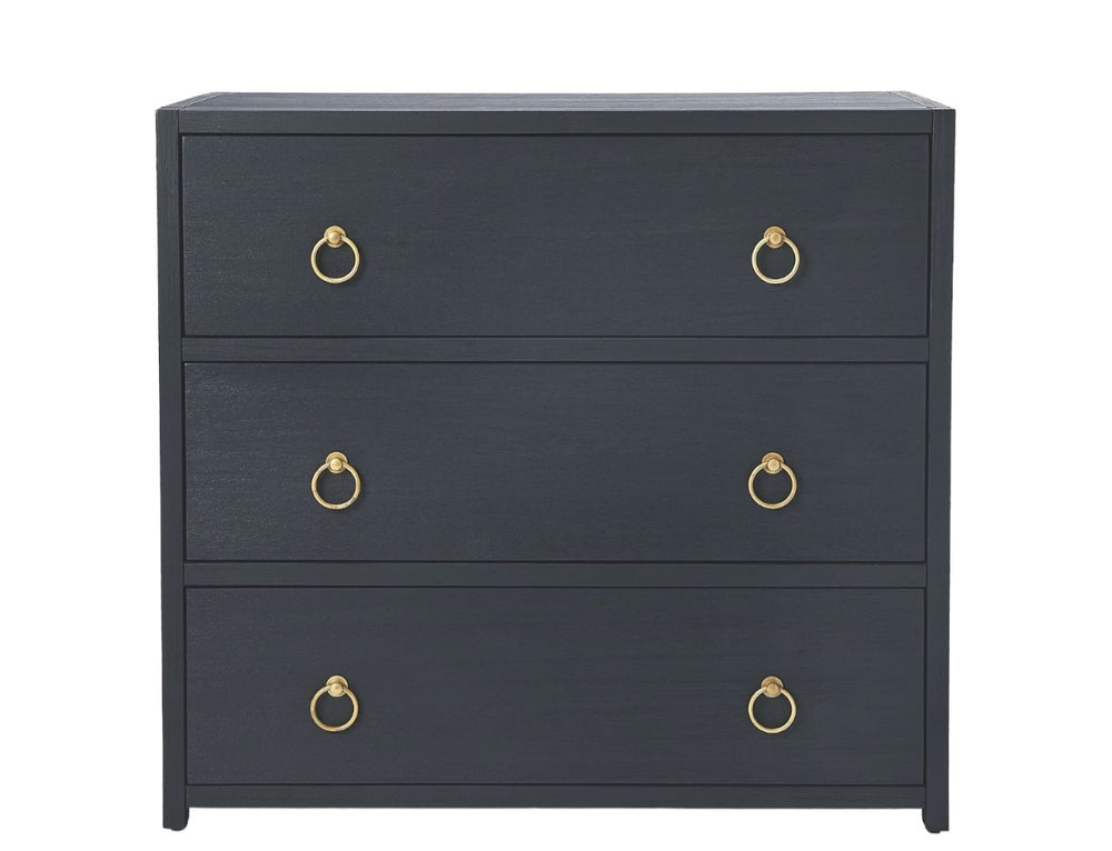 Homeroots 34" Navy Blue Three Drawer Standard Chest  Manufactured Wood 389815