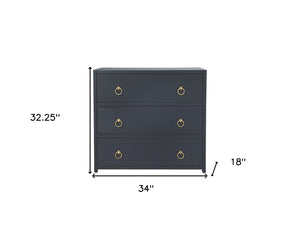 Homeroots 34" Navy Blue Three Drawer Standard Chest  Manufactured Wood 389815