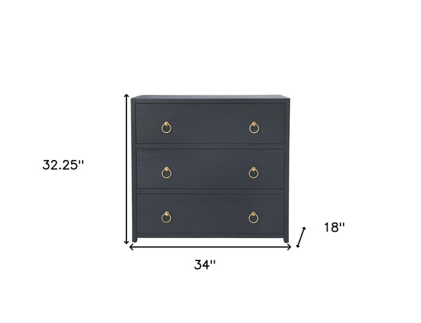 Homeroots 34" Navy Blue Three Drawer Standard Chest  Manufactured Wood 389815