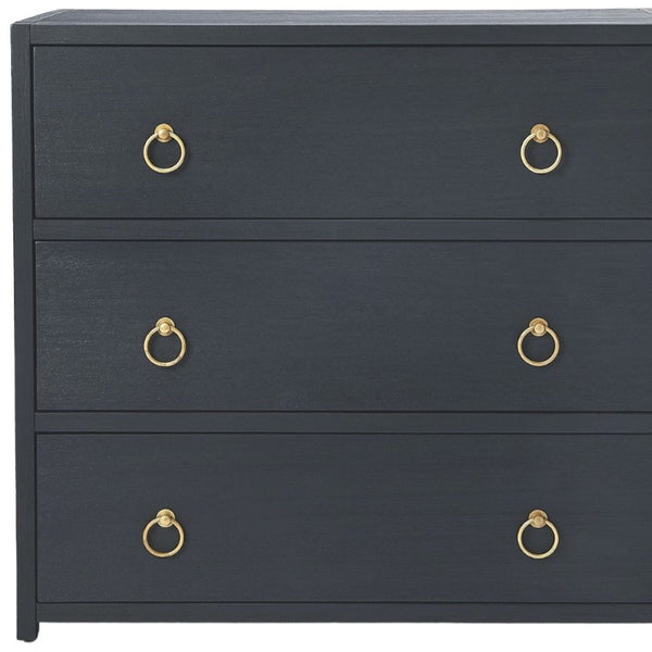Homeroots 34" Navy Blue Three Drawer Standard Chest  Manufactured Wood 389815