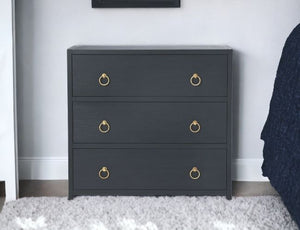 Homeroots 34" Navy Blue Three Drawer Standard Chest  Manufactured Wood 389815