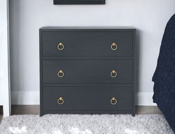 Homeroots 34" Navy Blue Three Drawer Standard Chest  Manufactured Wood 389815