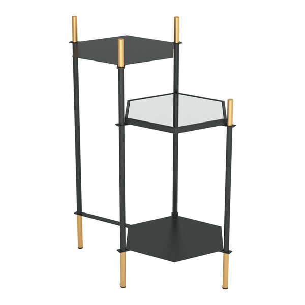 Homeroots 27" Gold And Black Glass End Table With Two Shelves   389837