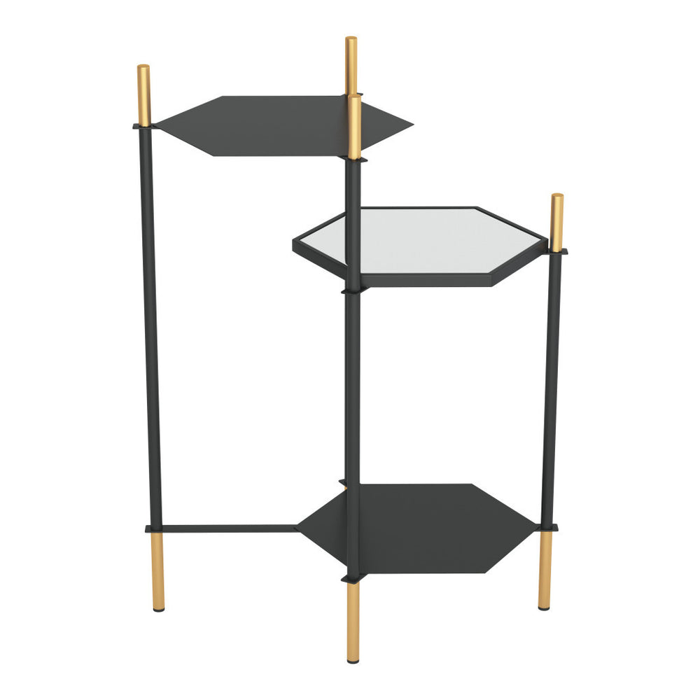 Homeroots 27" Gold And Black Glass End Table With Two Shelves   389837