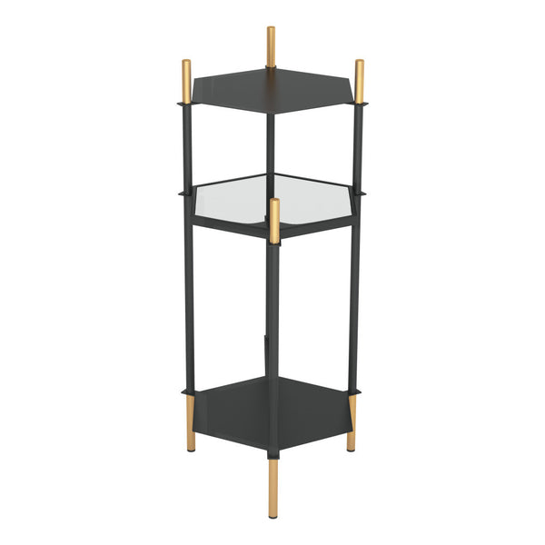Homeroots 27" Gold And Black Glass End Table With Two Shelves   389837