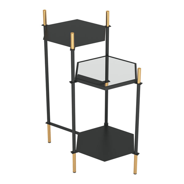 Homeroots 27" Gold And Black Glass End Table With Two Shelves   389837